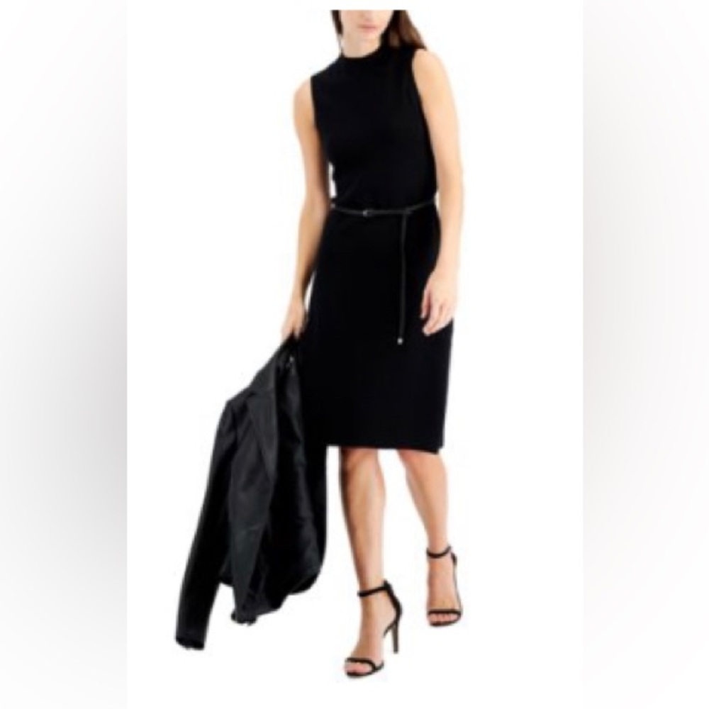 NWT Anne Klein Small size black mock neck knit sweater dress with belt